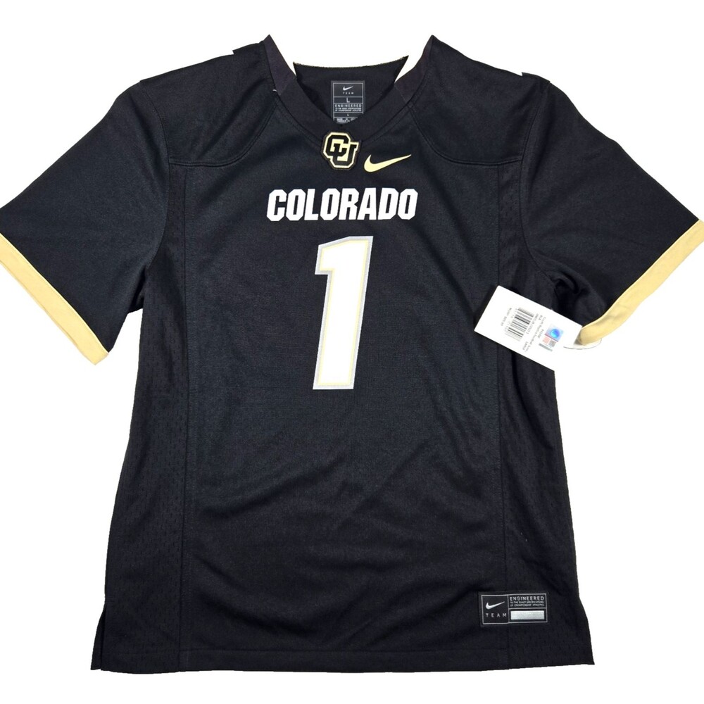 NWT Black Nike CU Colorado Buffaloes Football Jersey Youth Boys Large #1
